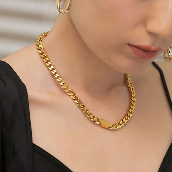 New 18K Gold Plated Chunky Link Chain Necklace 9b - Picture 2 of 6